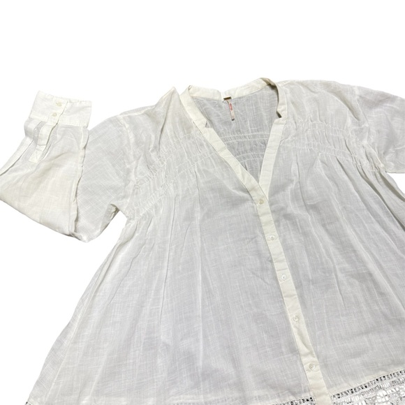 Free People Green Gardens Boho Ivory Cutout Embroidered Hem Tunic Top - Picture 4 of 15